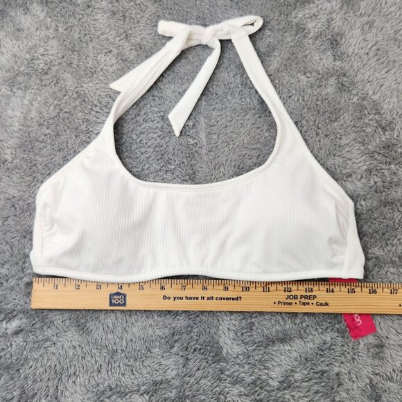 Xhilaration Halter Bikini Top Juniors XL 12-14 White Ribbed Adjustable Back - Picture 7 of 10